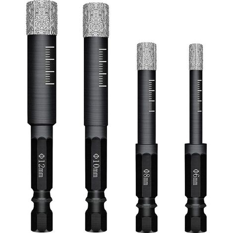 Lot de 4 forets diamant pour carrelage céramique – Ø 6/8/10/12mm – Tige hexagonale 7mm – Perçage à sec ou avec liquide de refroidissement (1/5)