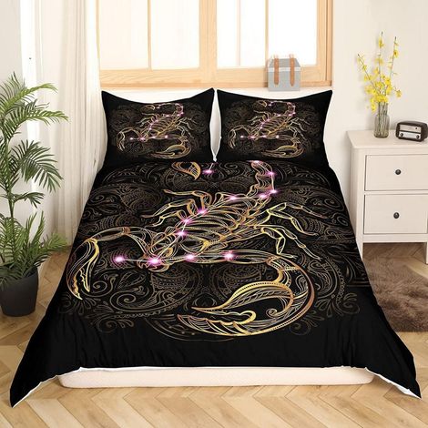 Bettwäsche-Set 200x200cm mit Skorpion-Mandala-Design, 100% Mikrofaser, 2 Kissenbezüge