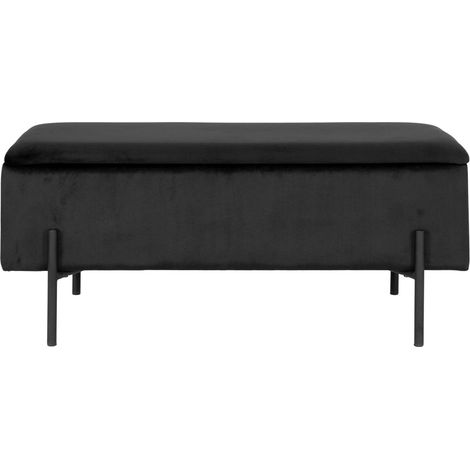 Panchina Watford in velluto nero con vano contenitore, 95 cm