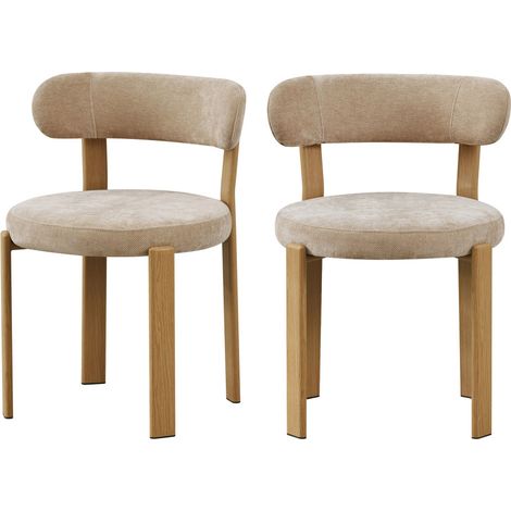 Lot de 2 chaises en tissu piètement effet bois clair - Beige - Izzy (1/5)
