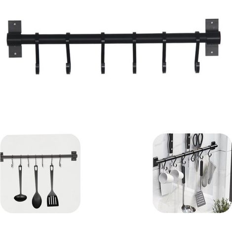 Rack de crochets 50 x 6 cm - support mural pour ustensiles et serviettes, noir
