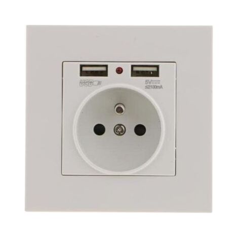 Lot de 2 Prises Murales, Prise Electrique Murale avec Double USB 5V/2100mA, Prise Encastrable avec 2 Ports de USB Pratique et Manialble (1/4)