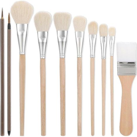 Ensemble de 10 pinceaux pour émaillage de poterie, pinceaux en céramique, pinceaux en laine pour aquarelle, pour étudiants, adultes et enfants (1/5)