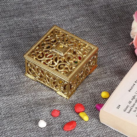 Lot de 12 boîtes cadeaux carrées creuses en plastique doré, idéales pour les bonbons, les mariages, les anniversaires et les fêtes. (1/5)