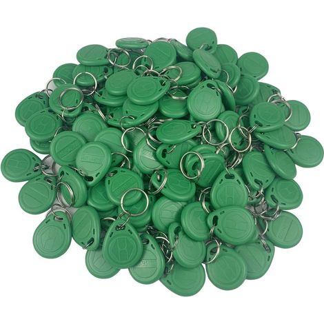 (Pack de 100) EM 125KHz EM4100 Keyfobs Cartes de Contrôle d'accès RFID Proximity TK4100 Keychains Smart ID Keycard Lecture Seule (Green) (1/4)