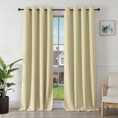 Tende Oscuranti Termiche 2 pezzi Beige 245x140 cm con Occhielli (1/5)