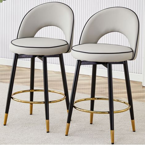 Juego de 2 taburetes de bar giratorios 360° en PU gris, estructura metálica, respaldo calado (1/5)