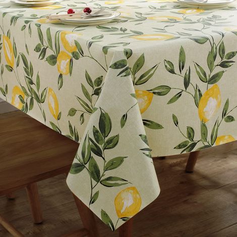 Citron Nappe De Table PVC Carré, Jaune Fleurs Nappes Antitache Imperméable Nappe Résistante Et Lavable pour La Cuisine, Anniversaire Salon FêTe Printemps été 140x140cm (1/5)