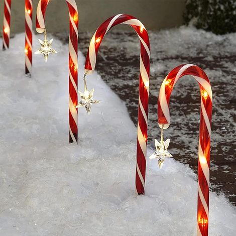 Noël Canne Lumièresm, 8 Canne De Bonbon Lumières avec Étoiles Noë, lumières solaires de canne à sucre de noël, Étanches, Marqueur De Chemin De Noël, Lampes LED Jardin, deco noel exterieur solaire (1/5)