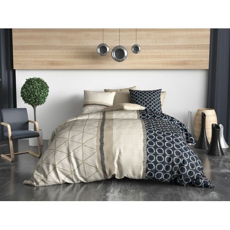 Parure housse de couette 100% Coton 57 fils Nairobi 220x240 cm (1/5)