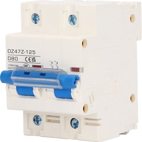 Disjoncteur Mini 2P 10kA 80A DC1000V Protection Solaire Photovoltaïque Interrupteur Bleu Coupure Courant Continu (1/5)