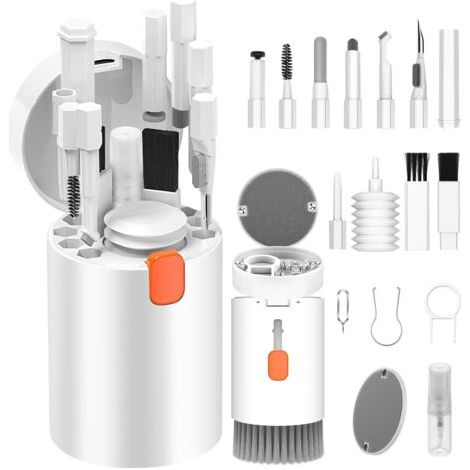 QORVA-Kit de nettoyage de clavier 20 en 1 avec brosse de nettoyage de clavier, accessoires de nettoyage AirPods 1/2/3/Pro, appareil photo, ordinateur, téléphone, gadgets de nettoyage PC
