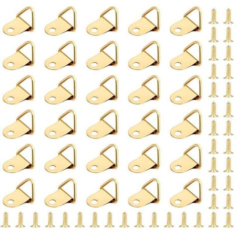 Ensemble de 50 crochets pour tableaux, crochets, cadre à anneaux triangulaires, rail de suspension avec 50 vis (1/4)