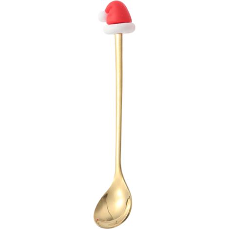 Cuchara de acero inoxidable, cucharilla de Papá Noel, cuchara dorada hecha a máquina - gorro de Navidad