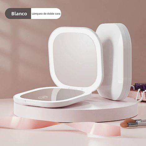 (Blanc, lot de 2) Miroir de maquillage LED double face, chargement USB, matériau ABS, surface du miroir pliable (1/5)
