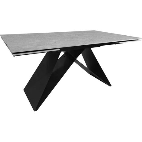 Table extensible 160/240 cm en céramique pleine masse gris clair effet béton – Acier époxy gris anthracite – Pour 10 personnes – Meubletmoi