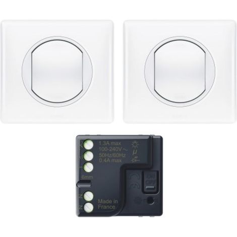 Kit prêt-à-poser connectable avec 2 commandes sans fil sans pile, self-e et 1 micromodule mosaïque blanc