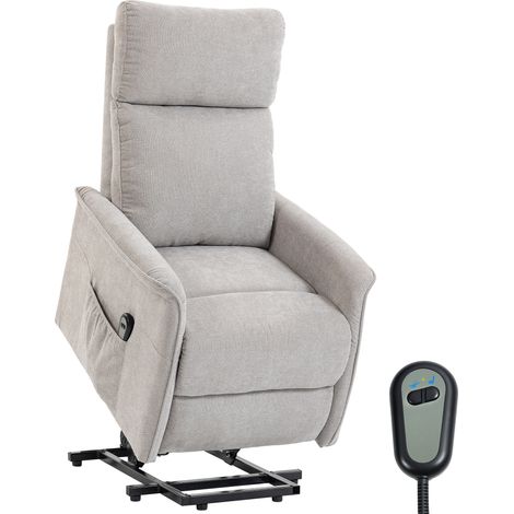 Fauteuil releveur électrique - HOMCOM - dossier inclinable, coussin à ressorts, télécommande - chenille - 69 x 91 x 106 cm - gris (1/5)