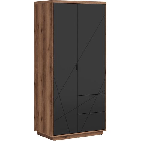 Armario 2 puertas 2 cajones Sven Negro y Madera (1/4)