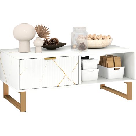Stylish White Marble Finish Storage Coffee Table for Modern Living Rooms (1/5)