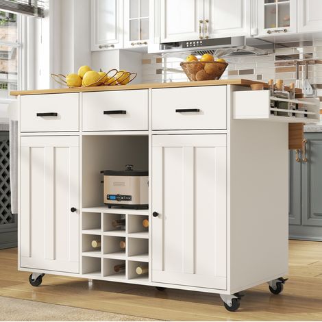 Carrito de cocina 104 x 39,5 x 91,5 cm blanco con tablero abatible y almacenaje (1/5)