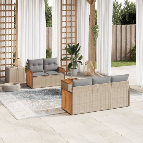 vidaXL 6 Piece Garden Sofa Set with Cushions Beige Poly Rattan (1/5)