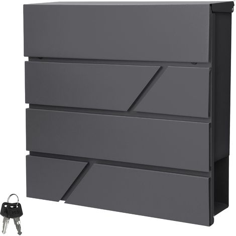 ECD Germany Briefkasten mit Zeitungsfach 37x11x37 cm aus Edelstahl pulverbeschichtet Anthrazit inkl. 2 Schlüssel, Montagematerial - Moderner Design Wandbriefkasten Postkasten Mailbox Zeitungsrolle