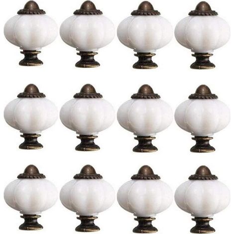 Lot de 12 boutons de porte de meuble vintage de 30 mm en céramique blanche, avec 12 vis. (1/3)
