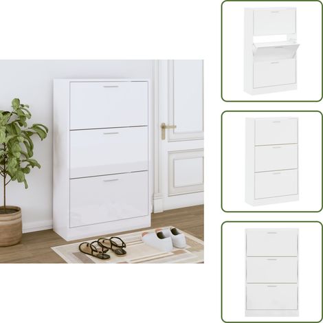 Muebles para pasillo - vidaXL Mueble zapatero madera contrachapada blanco brillo 63x24x103 cm - Muebles para recibidor