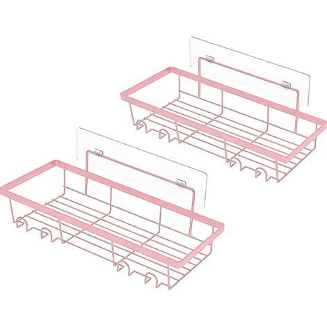 Caddie de douche, 2 pièces, panier, étagère murale adhésive, antirouille, organisateur de rangement de salle de bain rose (1/5)