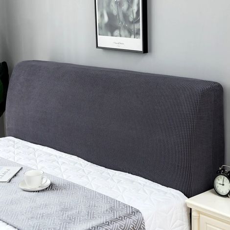 Housse de tête de lit extensible, petite housse de tête de lit carrée en jacquard, housse de tête de lit anti-poussière pour lit King 180-198 cm - Gris foncé (1/5)