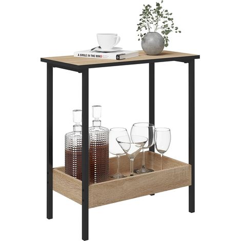 WOLTU 2 Ripiani Tavolo Soggiorno Caffè Comodino Moderno Tavolinetto Salone Divano Struttura in Truciolare e Metallo, Rovere Chiaro e Nero, 50x25x55cm (1/5)