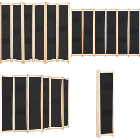 6-teiliger Raumteiler Schwarz 240 x 170 x 4 cm Stoff - Raumteiler - Holzrahmen - Stoffscreen - Schiebevorhang - Wohnbereich - Home & Living (1/5)