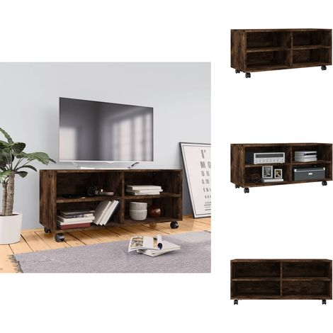 Meuble TV sur roulettes Chêne fumé 90x35x35cm Bois d'ingénierie - Meuble Tv - Meuble Tv Roulant - Armoire Tv - Étagère Tv - Rangement Tv (1/5)