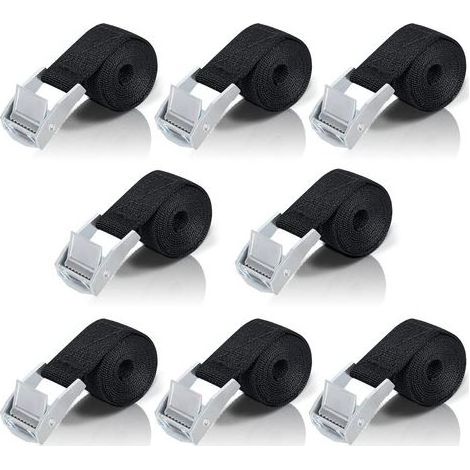 Sangle d'arrimage 8 pièces – Tendeur à cliquet 100 cm – Charge maximale 200 kg – Boucle de serrage en acier inoxydable – Pour transport moto/voiture (1/5)
