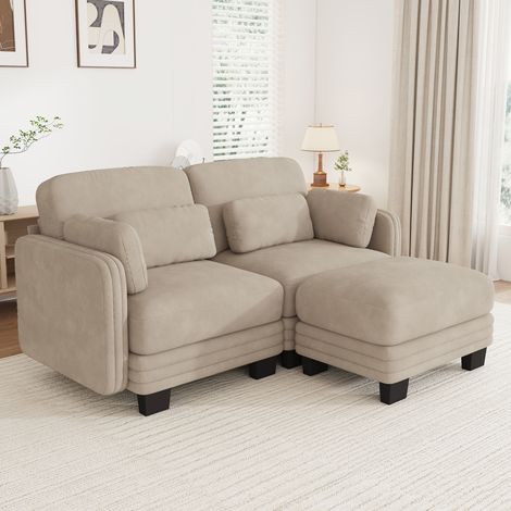 Divano angolare modulare 2 posti con ottomana, ciniglia, 176 x 143 x 88 cm, caffè chiaro REDOM (1/5)