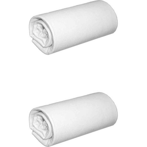 Lot de 2 draps housses jersey blancs bonnet 30 cm 100% coton biologique 90x190/200 (1/4)