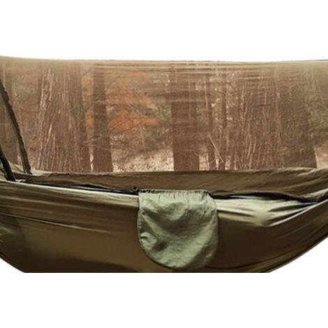 Outdoor-Campinghängematte mit Moskitonetz, aus 210T Nylon-Taft, automatisches Schnellöffnungs-Hängemattenzelt, Maße 260x140cm/102x55inch, olivgrün. (1/4)