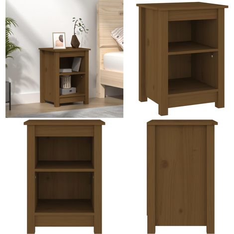 Mesita de noche madera maciza de pino marrón miel 40x35x55 cm - Madera maciza - Mesita de noche de pino