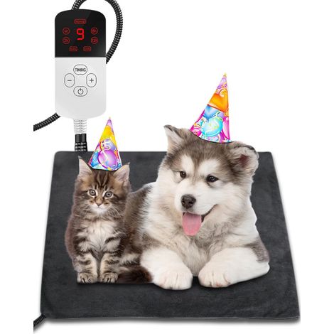 Dog Cat Heating Mat, 9 Temperature Settings, 4 Time Controls Cat Heated Blanket, Waterproof Electric Heating Cushion for Pets Anti-Bite, 45 x 45 cm (1/5)