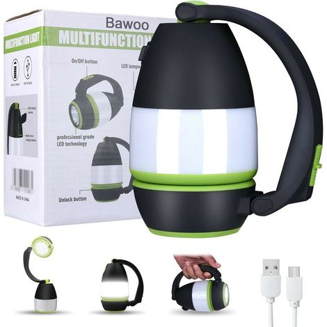 LED Camping Lanterne, Lampe Camping Multifonctionnelle, 2000mAh, pour tentes, pêche, randonnée d'urgence