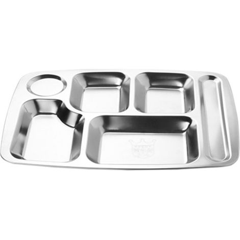 Bandejas compartimentadas de acero inoxidable, de 6 secciones, para comidas, comedores, cafeterías, campings, picnics y comedores. (1/5)