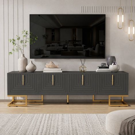 Mobile TV 170x40x45,5 cm in pannelli di legno grigio scuro con contenitore FloraGrace (1/5)