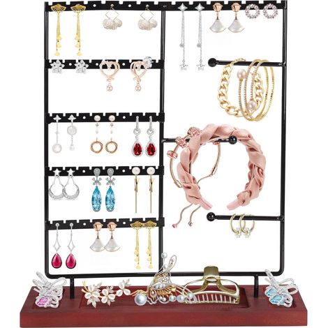 Jewelry storage stand, 31 cm high, 5 tiers for earrings, jewelry display stand with wooden storage tray and 4 shelves for necklaces, earrings, bracelets, keys (1/5)