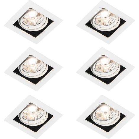 Set of 6 Square Recessed Spotlight White Adjustable - Artemis 70