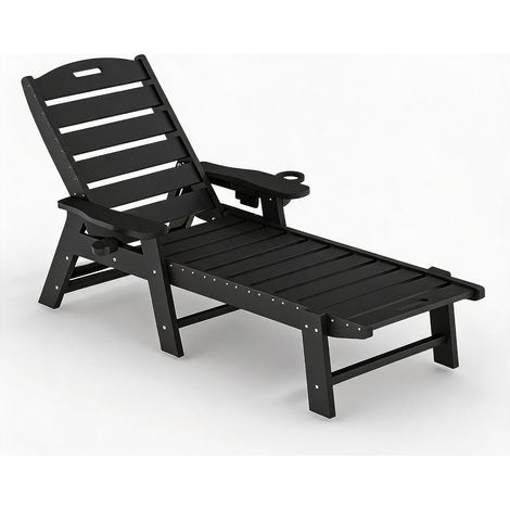 Bain de soleil HDPE réglable 5 positions, transat pliable, noir (1/5)
