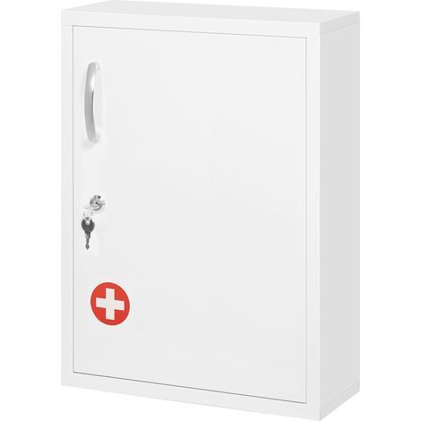 Trousse premiers secours armoire pharmacie 3 niveaux, blanc, 40x15x53,5 cm, 2 clés, serrure, cuisine salle bain (1/5)