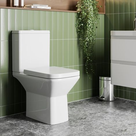 Rimless Close Coupled Toilet Soft Close Seat Modern Bathroom White Gloss
