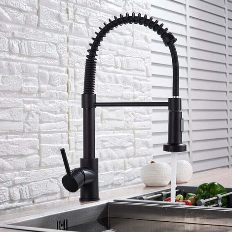 Black Kitchen Faucet, 360° Swivel Kitchen Mixer Tap with Pull-Out Sprayer, 2 Spray Modes, High Arc Sink Faucet (1/4)