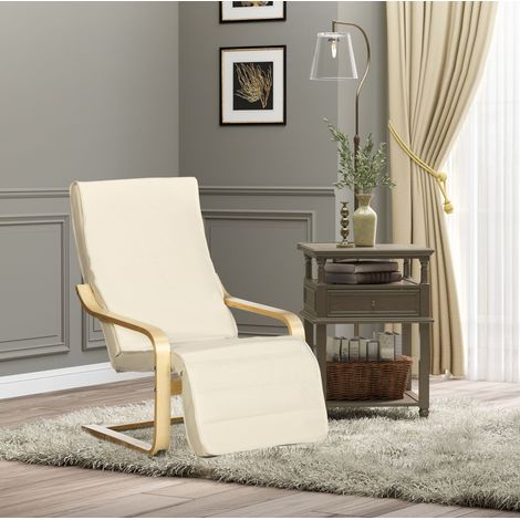 Sillón relax tapizado con reposapiés ajustable crema OKMYHOME (1/4)